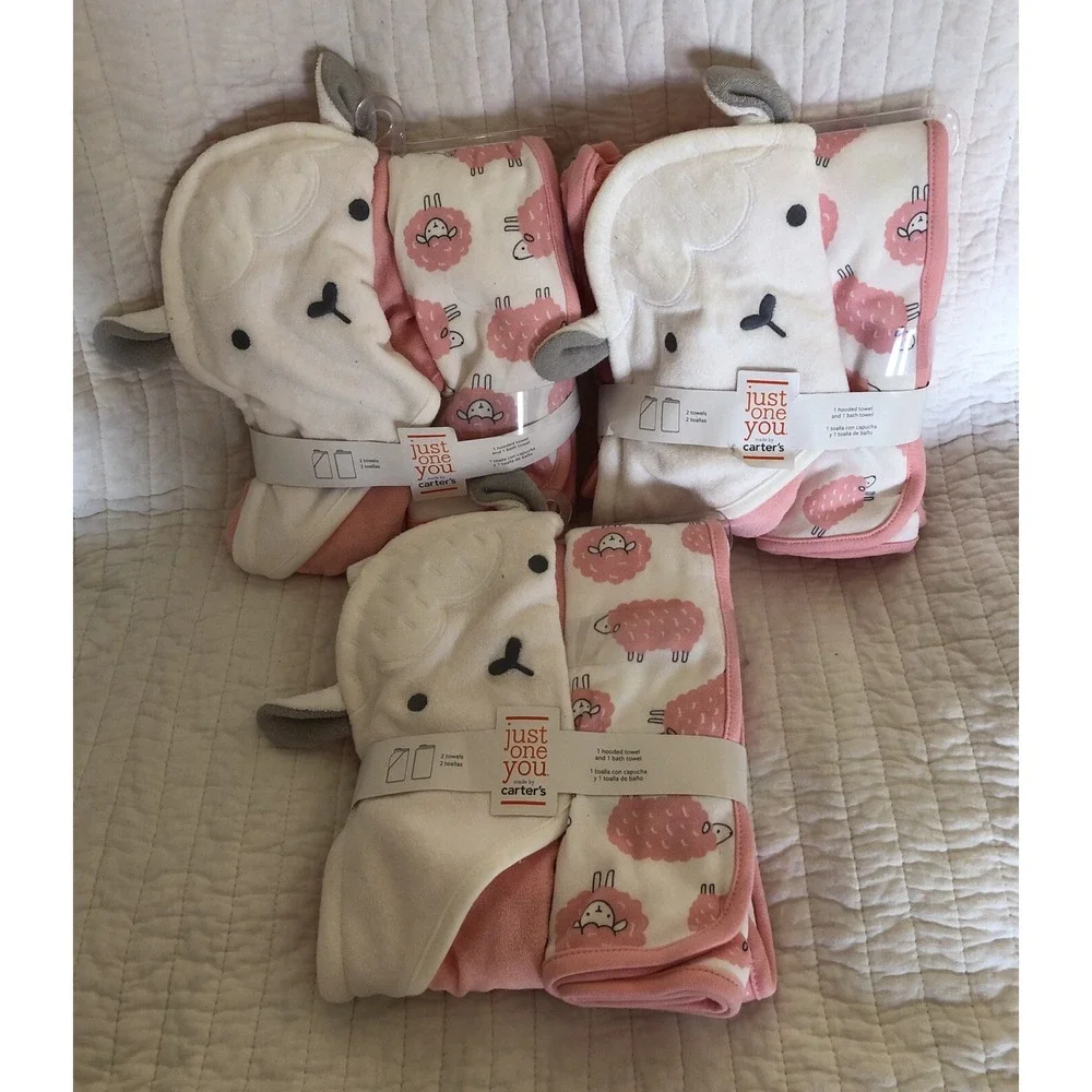 Just One You Carter's Baby 2pk Pink/White Sheep Bath Towel Set 29